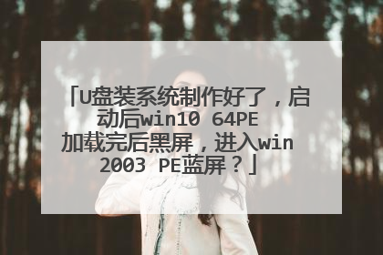 U盘装系统制作好了,启动后win10 64PE加载完后黑屏,进入win2003 PE蓝屏?