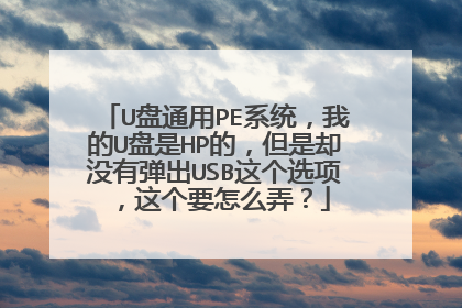 U盘通用PE系统,我的U盘是HP的,但是却没有弹出USB这个选项,这个要怎么弄?