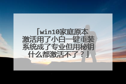 win10家庭原本激活用了小白一键重装系统成了专业但用秘钥什么都激活不了?