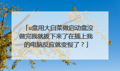 u盘用大白菜做启动盘没做完我就拔下来了在插上我的电脑反应就变慢了？